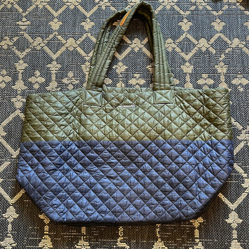 MZ Wallace Large Metro Tote in Olive and Navy colorblock